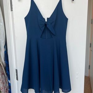 Navy Blue Keyhole Dress with Bow Detail